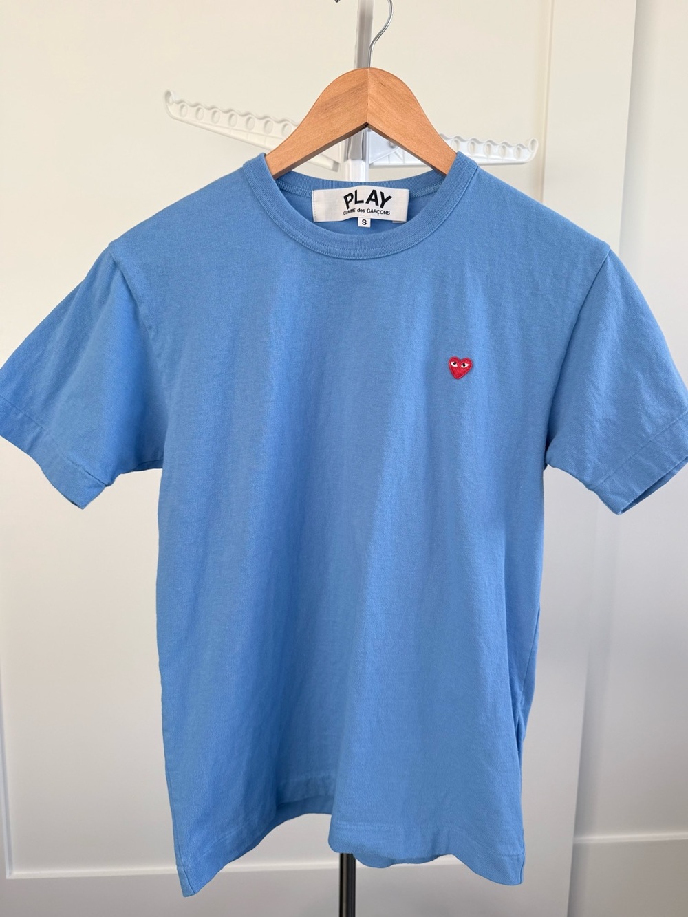 Comme des Garcons PLAY Blue T-Shirt with Red Heart Patch